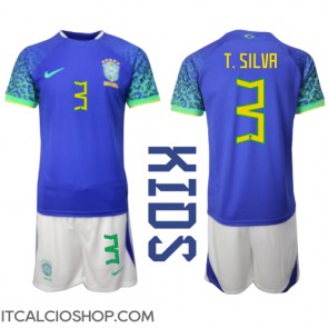 Brasile Thiago Silva #3 Seconda Maglia Bambino Mondiali 2022 Manica Corta (+ Pantaloni corti)